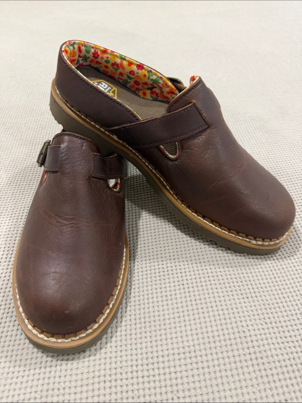 Georgia Boot Brown Leather Slip-On Loafers with Floral Lining